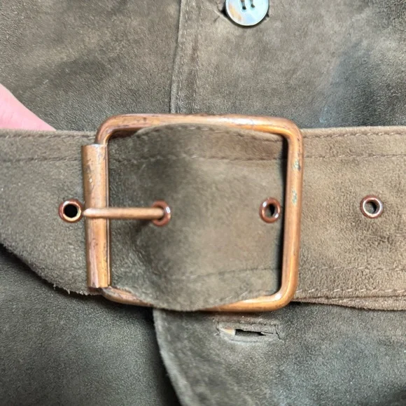 Men's Vintage Brown Suede Jacket, belt and pockets, L - Picture 15 of 16